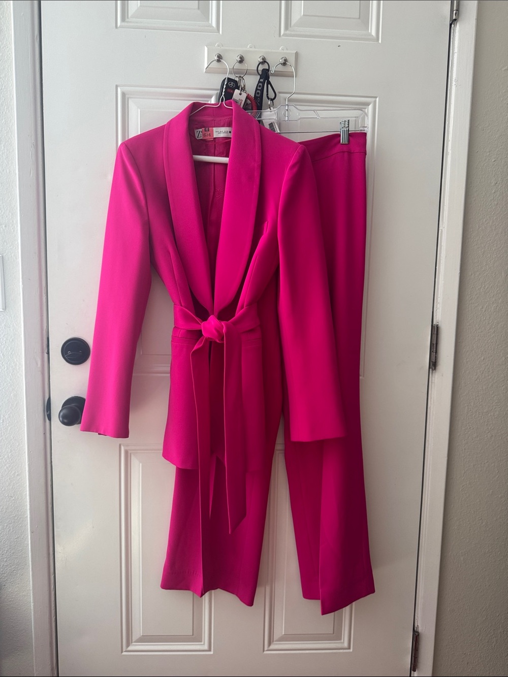 Zara Hot Pink Belted Blazer and Flowy Pants Suit Set S/M